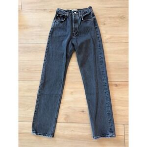 AGOLDE High Rise Straight Leg Jeans Faded Black Raw Hem Size 23